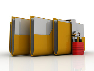 Poster - 3D rendering Yellow folder and lock. Data security concept