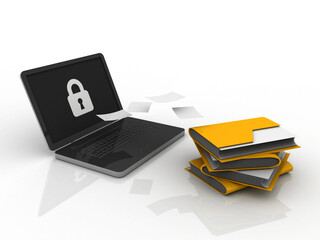 Sticker - 3d rendering Folder on laptop with lock