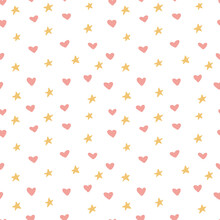 Tiny Yellow And Pink Hearts Seamless Pattern.