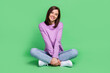 Leinwandbild Motiv Full body size photo of young gorgeous nice perfect woman sitting comfort toothy look you girlfriend lovely isolated on green color background