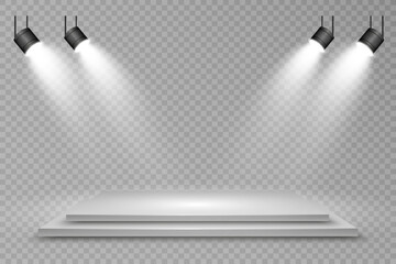 Wall Mural - podium, pedestal or platform, illuminated by spotlights in the background. vector illustration. brig