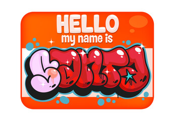 Wall Mural - Hello my name is Santa. Color cartoon sticker badge christmas iilustration in graffiti flop style 