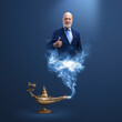 © stokkete - Business executive coming out from a magic lamp