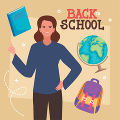 Poster - back to school lettering with teacher woman