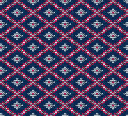 Wall Mural - Knitted rhombus seamless pattern. Vector ornament for sweater