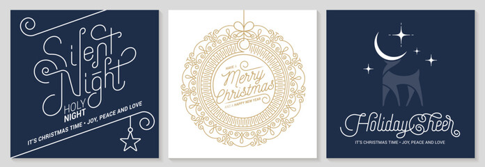 Sticker - Merry Christmas greeting cards. Trendy abstract square Winter Holidays art templates. Suitable for social media post, mobile apps, banner design and web/internet ads