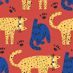 Poster - Seamless pattern with cats. Background for t-shirt, kids, cards, banner, stationery, clothes, textile and other design.