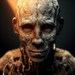 Decaying skeletal face, rotten flesh, demon, evil being, scary portrait, dark face from hell.  Photo realistic, concept art, cinematic light, background, wallpaper, illustration