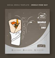 Wall Mural - Social media post template with kebab vector for world food day in brown background design