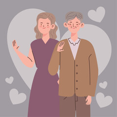 Sticker - korean old couple with hearts