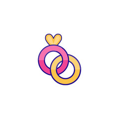 Wedding rings icon with heart, yellow and pink clip art. Png transparent background