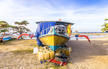 Sticker - Wooden boat on balinese shore