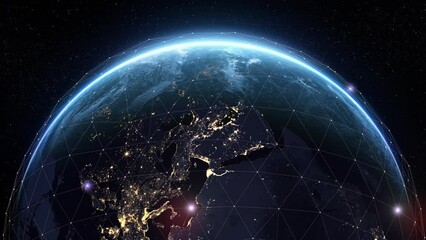 Wall Mural - futuristic digital grid over the earth sunrise. beautiful view from space satellite. abstract networ