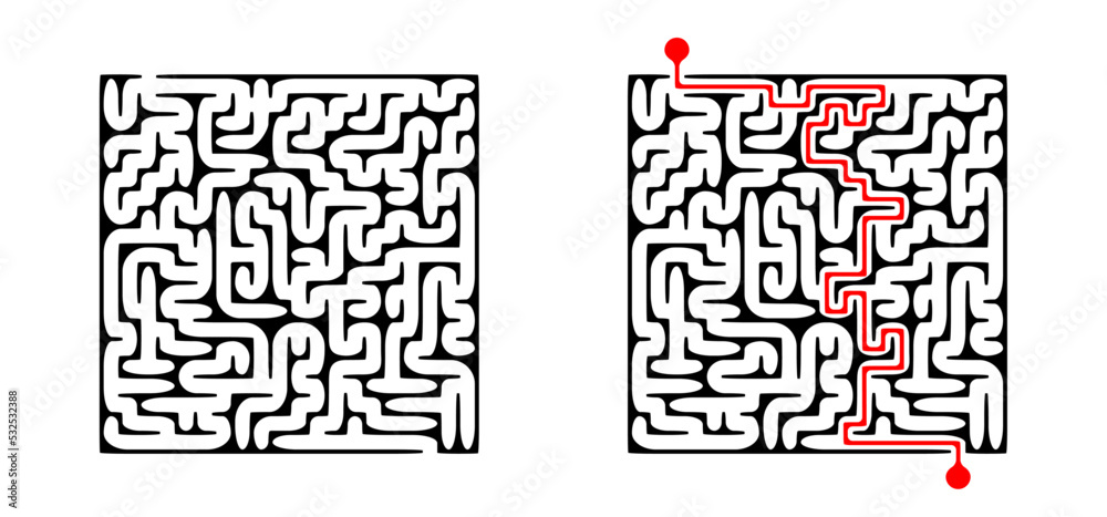 Square Riddle Lines Education logic, labyrinth line. Black square maze. Vector. Find the ...