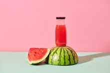 Water Melon Juice Bottle On Isolated Background