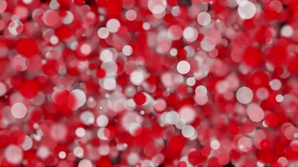 Looped blurred red white circles bokeh animation background.
