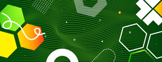 Poster - modern abstract green color background with geometric, wave and shapes design