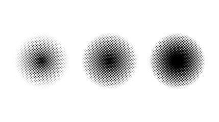 Aufkleber - Halftone circle gradient set. Comic style round shapes. Semitone dotted globes collection. Circular design elements and texture. Vector.