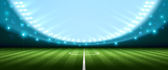 Wall Mural - Realistic football arena with spotlights. Vector