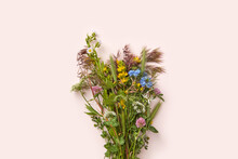 Bouquet Of Fresh Wildflowers And Herbs.