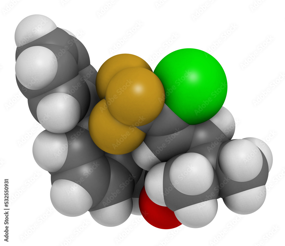 Bifenthrin insecticide molecule (pyrethroid class), 3D rendering. Stock ...