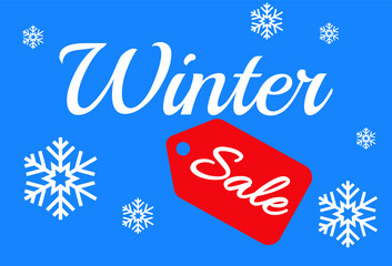 Poster - Cartel de venta con texto Winter con etiqueta de venta con texto Sale con fondo con copos de nieve