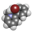 Diquat dibromide contact herbicide molecule 3D rendering. Atoms are represented as spheres with conventional color coding: hydrogen (white), carbon (grey), nitrogen (blue), bromine (brown).