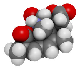 Sticker - Domoic acid algae poison molecule. Responsible for amnesic shellfish poisoning (ASP), 3D rendering.