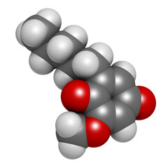 Poster - Primin primrose plant allergen molecule, 3D rendering.