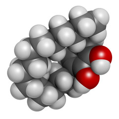 Sticker - Urushiol poison ivy allergen molecule. Also present in poison oak, lacquer tree and poison sumac. Urushiol is a mixture of closely related components, only one of which is shown, 3D rendering.