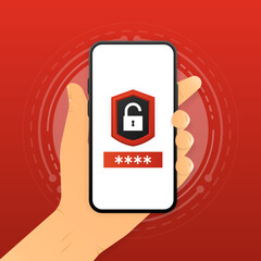 Poster - Hand holding smartphone with Security Key. Mobile concept with security key. Vector illustration.