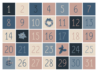 Numbers from 1 to 31 for advent calendar