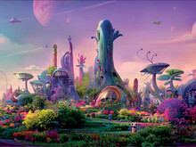 Space City Is A Beautiful Place Like Heaven, Life In Space, Special Illustration Art Design