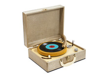 Little Vintage Record Player In Box Case Isolated.