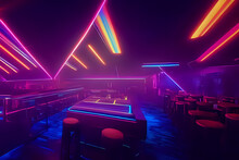 Bar With Neon Lights And Chairs