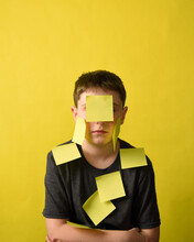 Student Wearing Blank Post It Notes