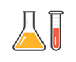 © kolonko - Laboratory beaker icon test tube. Chemistry experimental logo lab bubble vector icon