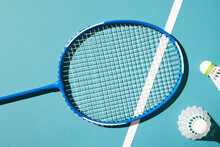 Badminton Racket And Shuttlecocks Prepared For Game