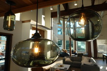 Closeup The Modern Simple Ceiling Hanging Glass Ball Pendant Lamp.