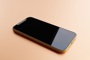 An smartphone with back screen on orange background. 3d illustration