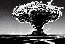 Nuke Explosion In Black And White Illustration