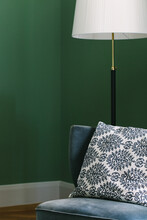 Armchair With Lamp In Green Room