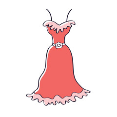 Sticker - Red luxury fashionable cocktail gown dress isolated vector, haute couture vogue and glamour.