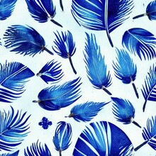 Seamless Repeating Azul Feather And Leaf Background Pattern Texture