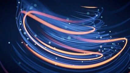 Poster - Flowing curves with glowing neon lines, 3d rendering.
