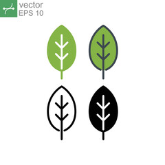 Wall Mural - Single leaf of branch plant or tree . Ecological or vegan illustration. Eco friendly for healing herbs. Eco black line leaf icons, single icon. Vector illustration. Design on white background. EPS10