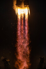 Tele Shot Of A Space Rocket Lift-off, Bright Flame