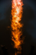 Closeup Shot Of A Rocket Liftoff, Bright Flame