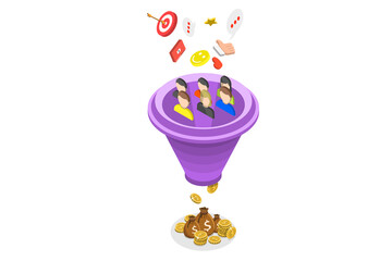 Wall Mural - isometric flat landing page template of conversion funnel.