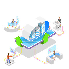 Wall Mural - Isometric flat  concept of cloud computing technology.